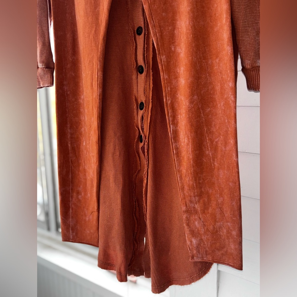 Rust Button-Up Oversized Long Shirt and Pants Set - Picture 3 of 13